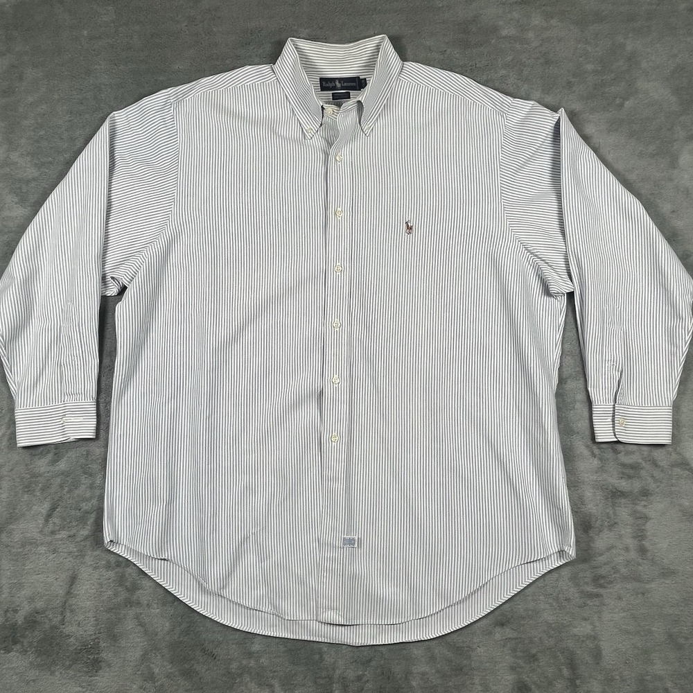Vtg Polo Ralph Lauren Yarmouth cotton Oxford LS Shirt Men's 17.5-35 Blue Striped - Picture 2 of 10